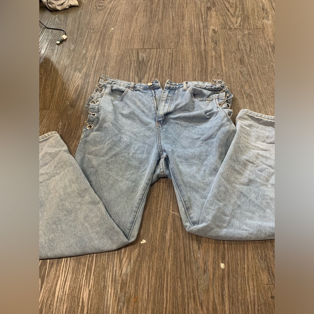 Chain lace up jeans
